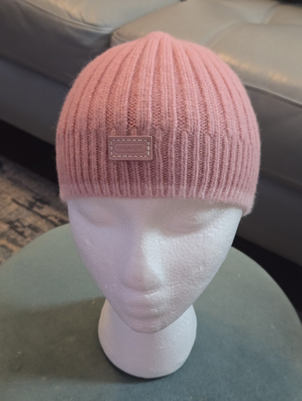 Coach Pink Wool Cashmere Angora Ribbed Beanie - Fits Kids or Petite Adults